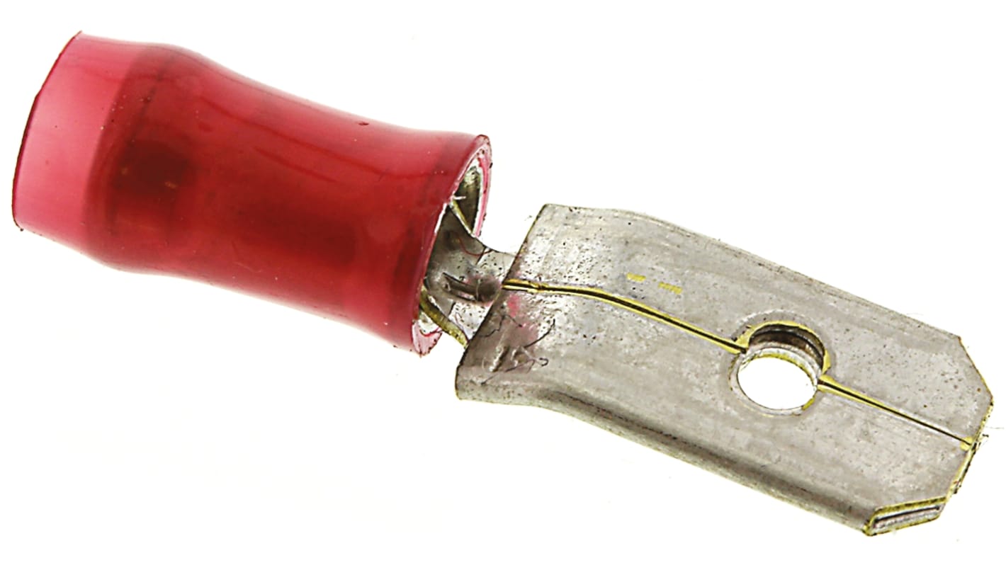 TE Connectivity PIDG FASTON .250 Red Insulated Male Spade Connector, Tab, 5.14mm² Tab Size, 0.5mm² to 1mm²