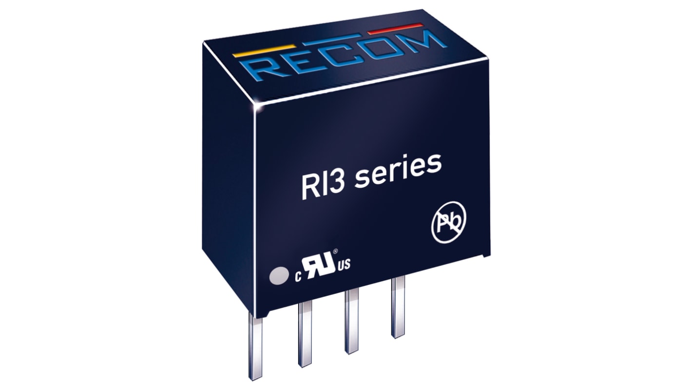 Recom RI3 DC-DC Converter, 5V dc/ 600mA Output, 5 V dc Input, 3W, Through Hole