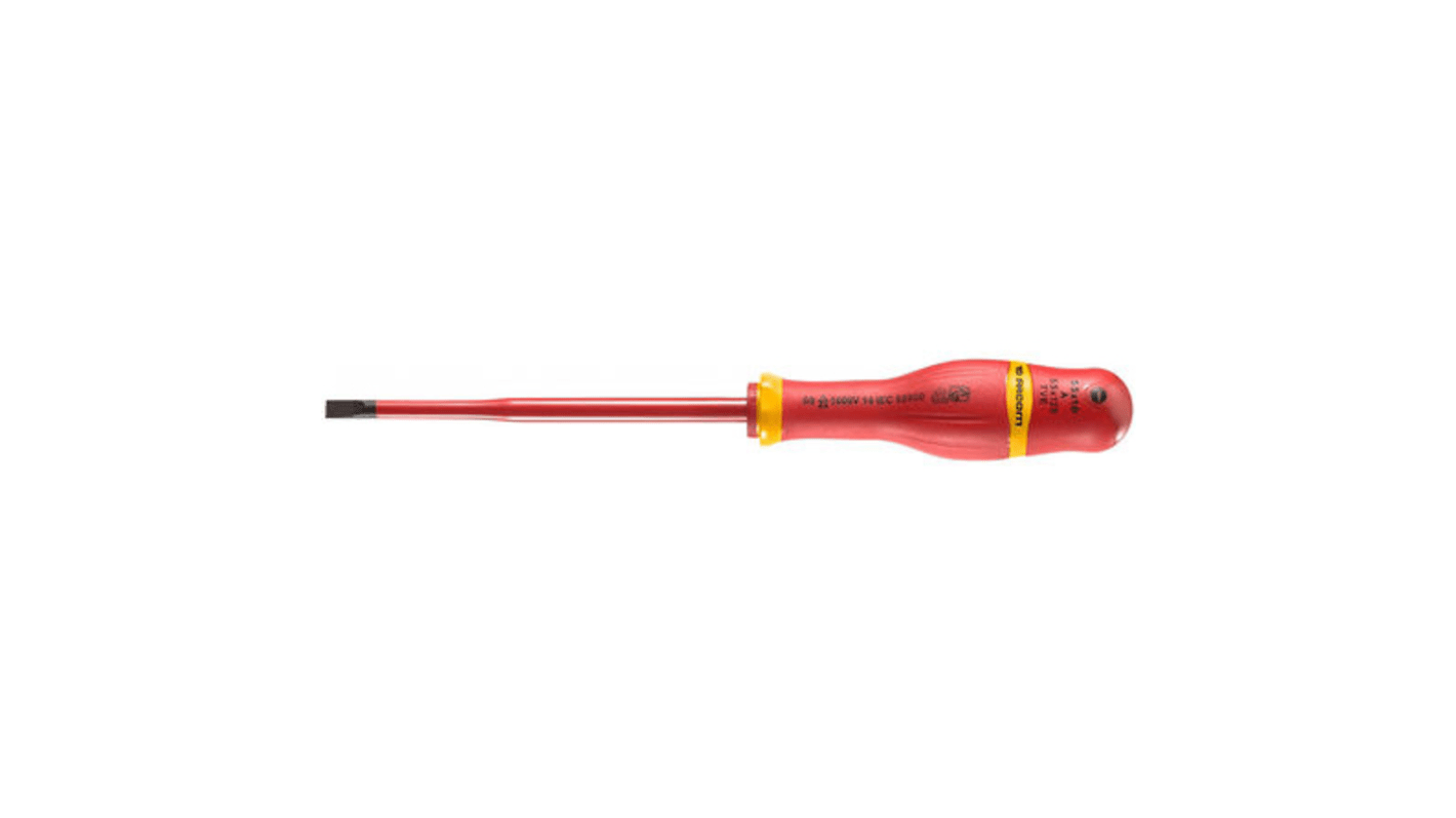 Facom Slotted Insulated Screwdriver, 5.5 mm Tip, 125 mm Blade, VDE/1000V, 235 mm Overall