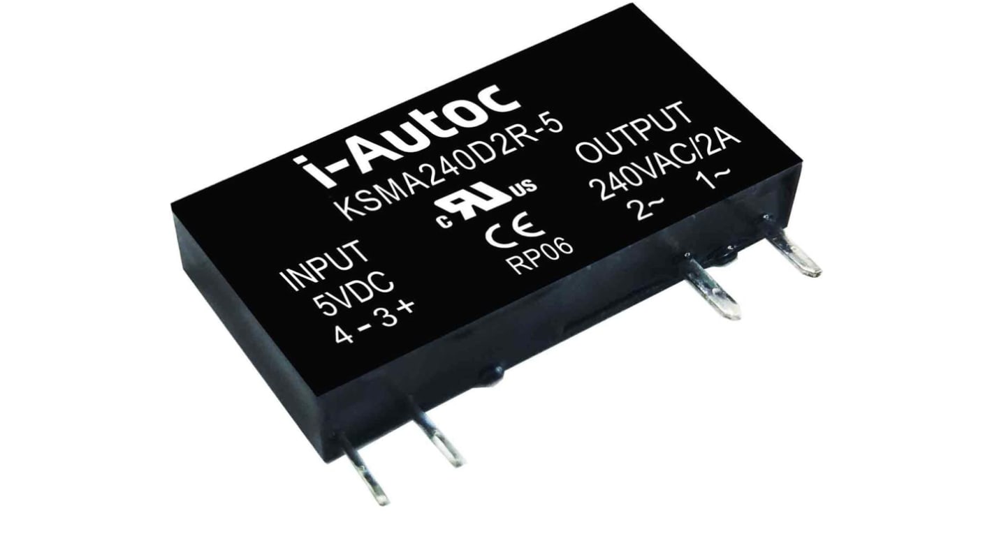 Relé de estado sólido i-Autoc, control 4 → 6 V dc, carga 48 → 280V ac, 2 A máx., montaje en PCB