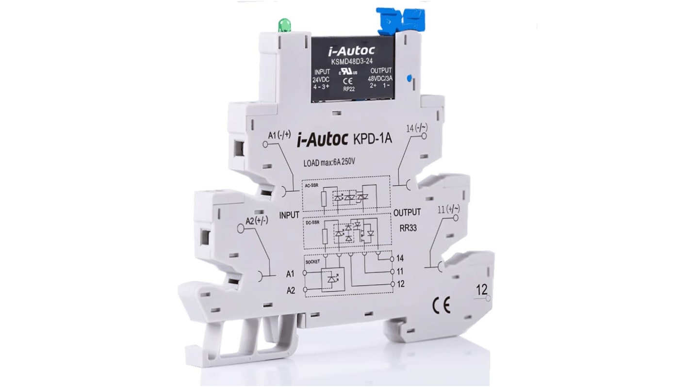 i-Autoc KSMD Series Solid State Relay, DIN Rail Mount, 24V dc Coil