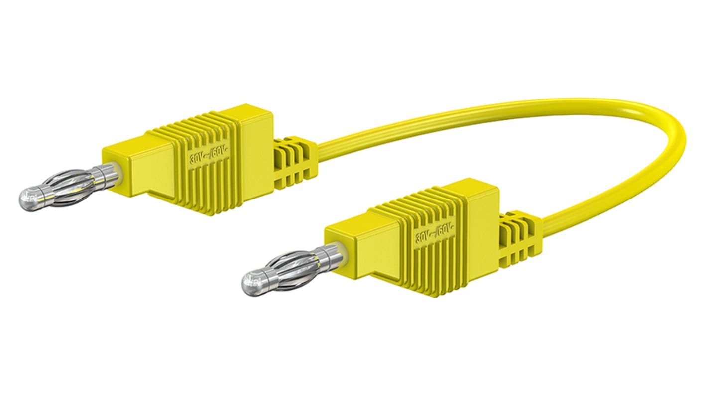 Cable de prueba con conector de 4 mm Staubli de color Amarillo, Macho-Macho, 30 V ac, 60V dc, 15A, 500mm