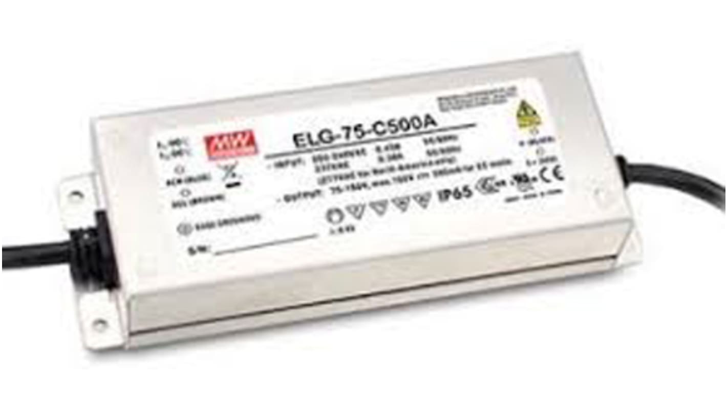 Driver LED corriente constante MEAN WELL ELG-75-C de salidas, IN: 180 → 305 V ac, 254 → 431 V dc, OUT: