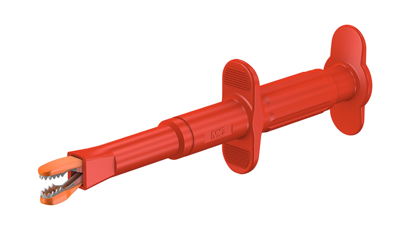 Stäubli Vernickelte 20mm Krokodilklemme, Rot Acetal isoliert, 16A