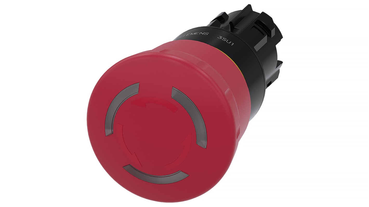 Siemens 3SU1 Series Twist Release Illuminated Emergency Stop Push Button, Panel Mount, 22mm Cutout