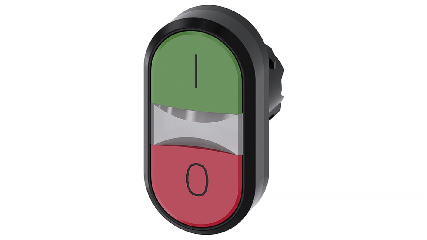 Cabezal de pulsador Siemens serie SIRIUS ACT, Ø 22mm, de color Verde, Rojo, Momentáneo, IP66, IP67, IP69K