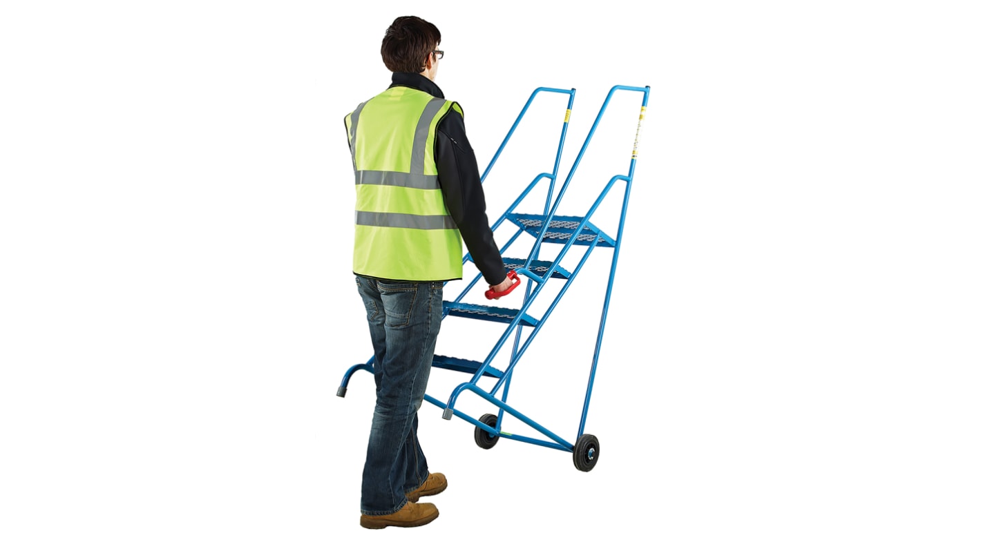 RS PRO 4 Tread Steel Steps 1m Platform Height, Blue