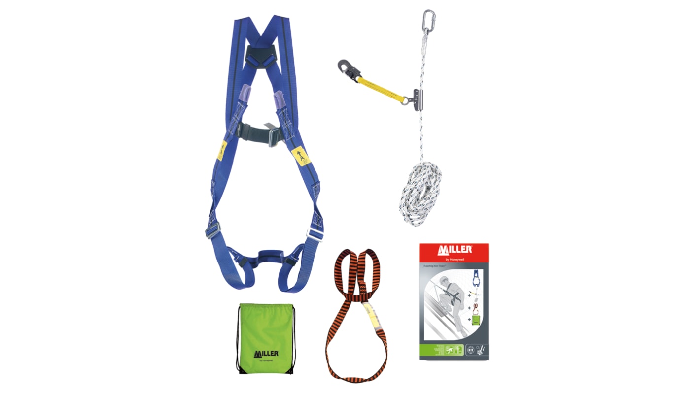 Miller By Honeywell Roof Kit with 0.8 m Webbing Strap, 12 mm → 20 m Automatic Rope Grap, Bag, Harness