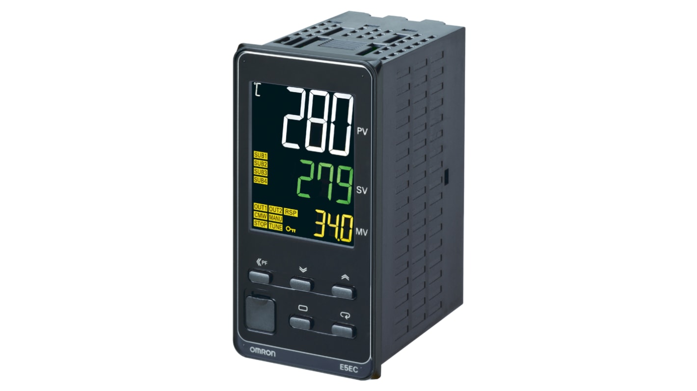 Controlador de temperatura PID Omron serie E5EC, 48 x 96mm, 100 → 240 Vac, 3 entradas Universal, Termómetro de