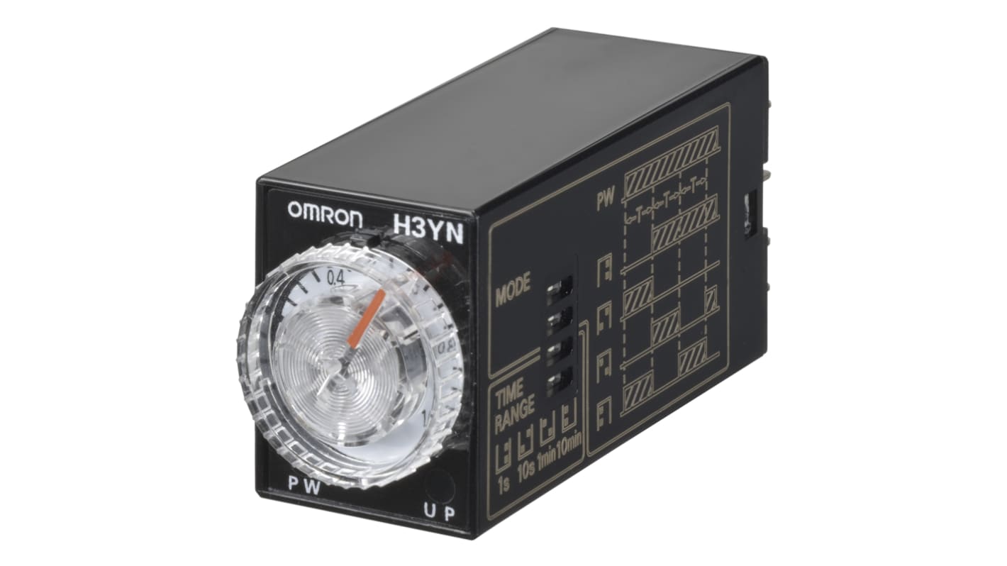 Omron H3YN Series Panel Mount Timer Relay, 125V dc, 4-Contact, 0.1 s → 10min, DPDT