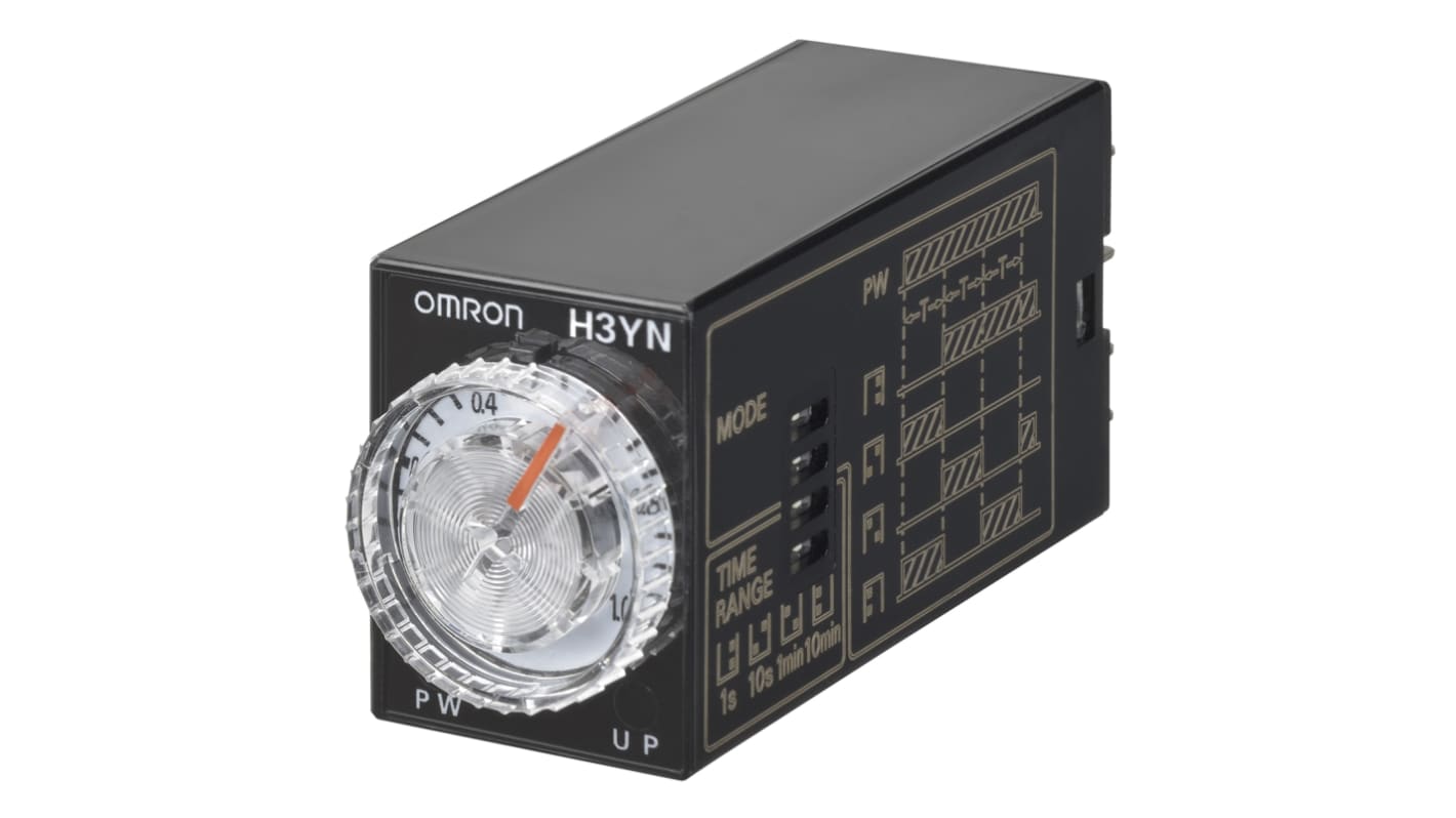 Temporizador multifunción Omron H3YN, 200 → 230V ac, 3A, 4 contactos, 4NA/4NC, tempo. 0.1 s → 10min