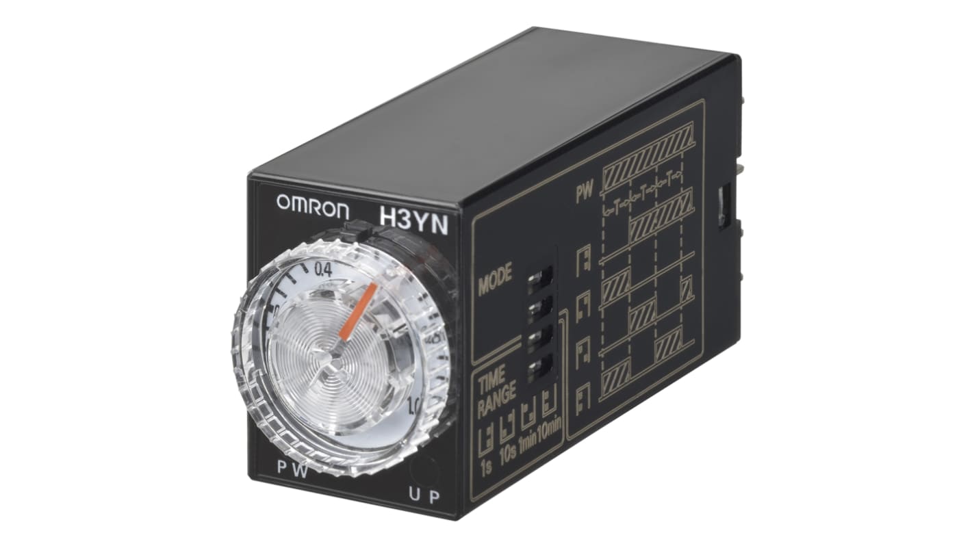 Omron H3YN Zeitrelais, Frontplattenmontage, 0.1 s → 10min, 24V dc, 4 Kont. Multifunktion, 4 Schließer/4 Öffner