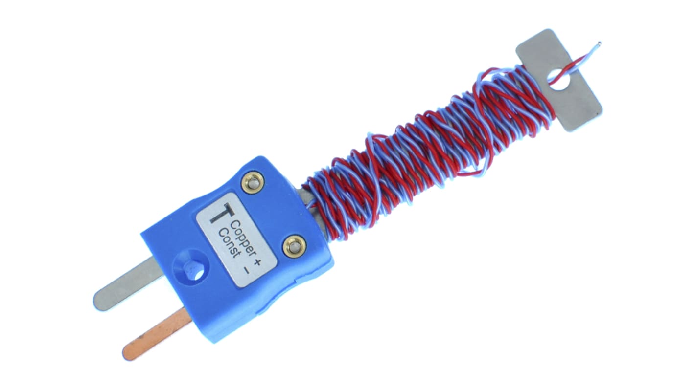 Thermocouple à jonction exposée RS PRO type T Ø 1/0.2mm, L 1m, +220°C max à Fiche mâle miniature