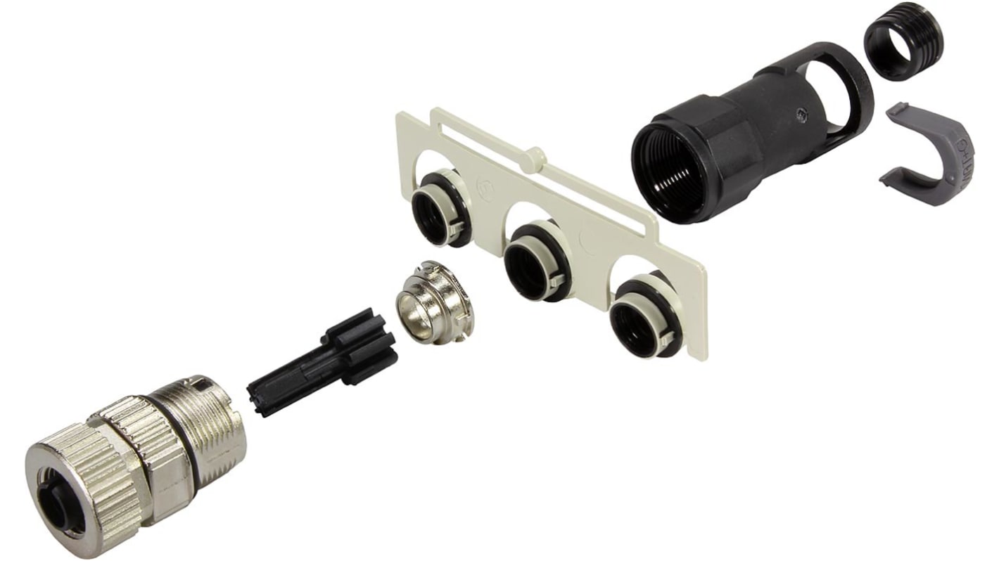 Conector circular Harting macho serie M12 de 5 vías hembra, tamaño carcasa M12, montaje aéreo, IP65, IP67