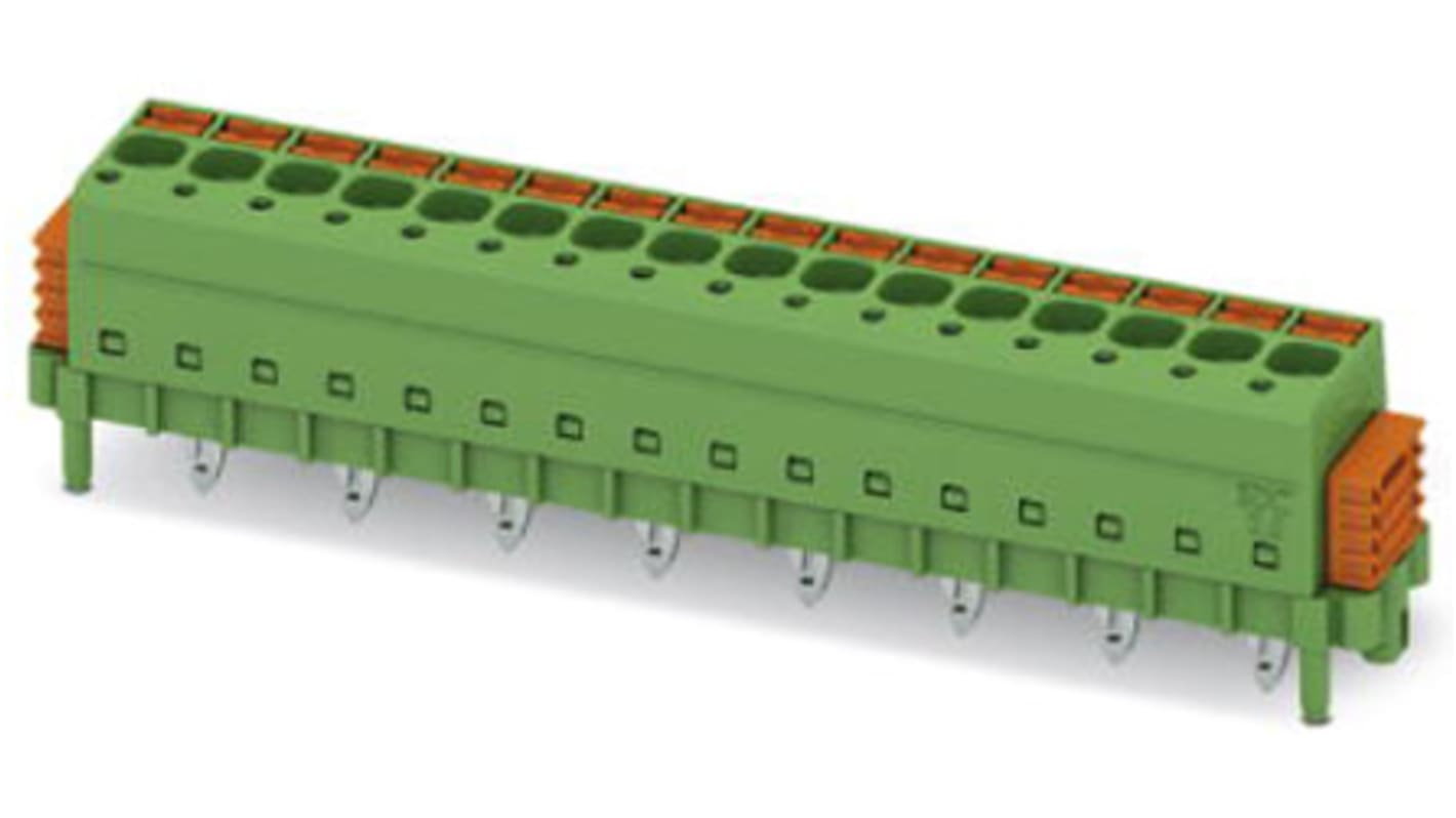 Borne para PCB Hembra Phoenix Contact de 1 vía , paso 5mm, 12A, de color Verde, montaje Montaje en orificio pasante,