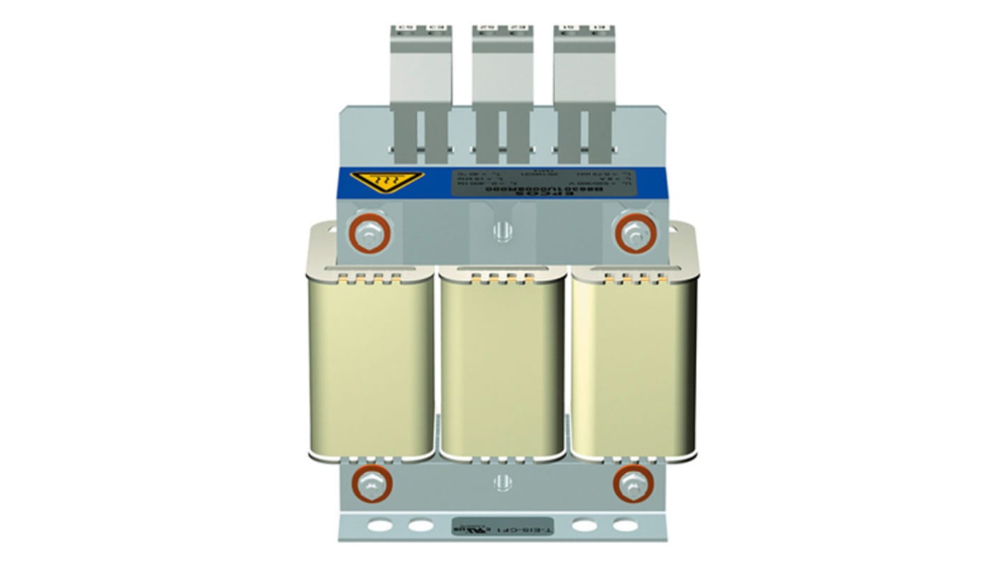 EPCOS EMC-szűrő 12A, 520 V AC, 50/60Hz, Sasszira szerelhető 400 μH, lezárás: Sorkapocs, B86301U sorozat Single Stage