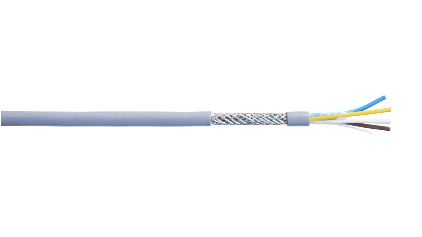 Cable de datos apantallado AXINDUS SMB de 2 conductores, 0,34 mm², 22 AWG, long. 100m, Ø ext. 4.6mm, funda de PVC Gris