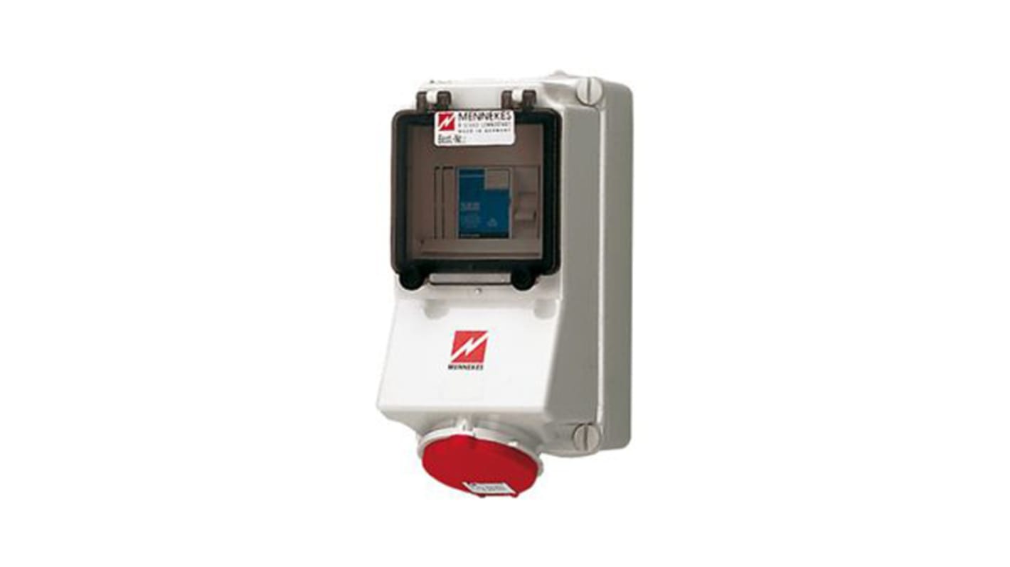 Conector de potencia industrial Hembra, Formato 4P, Orientación 25 °, Rojo, 400 V, 16A, IP44