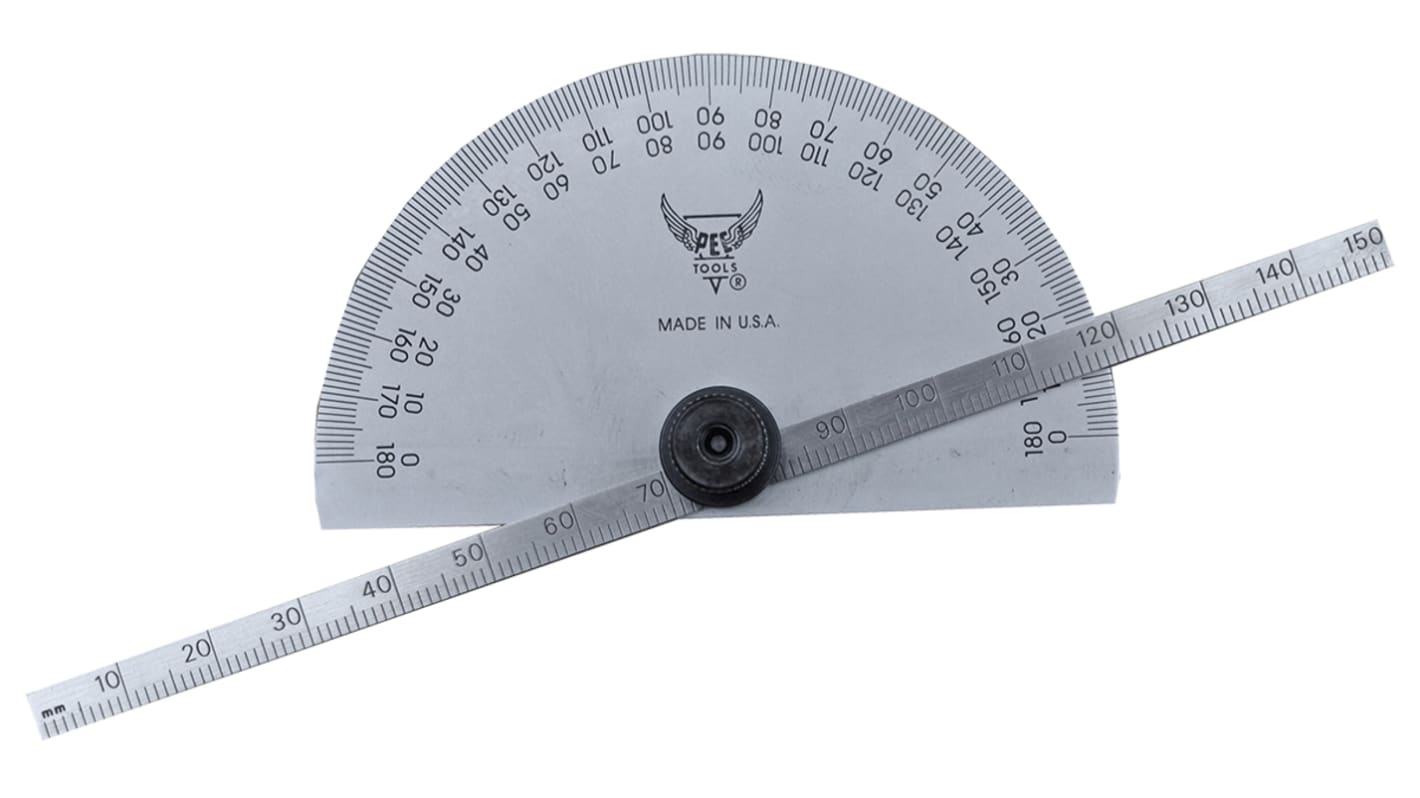 RS PRO Metric Bevel Protractor, 150 mm Tempered Steel Blade RS Calibration