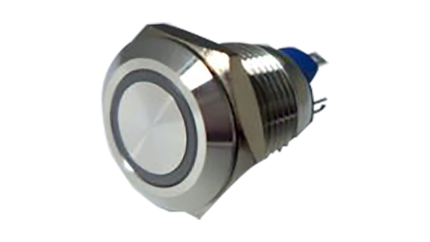 Interruttore a pulsante RS PRO, Momentaneo, SPST, luminoso, 15 mA, IP65,  IP67 Montaggio a pannello Codice RS: 111-6531