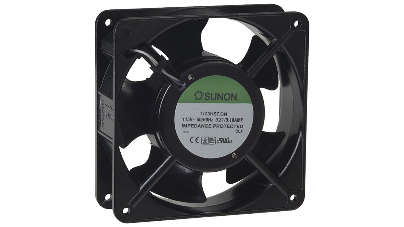 Sunon SF Series Axial Fan, 115 V ac, AC Operation, 144.4m³/h, 20W, 210mA Max, 119 x 119 x 38mm