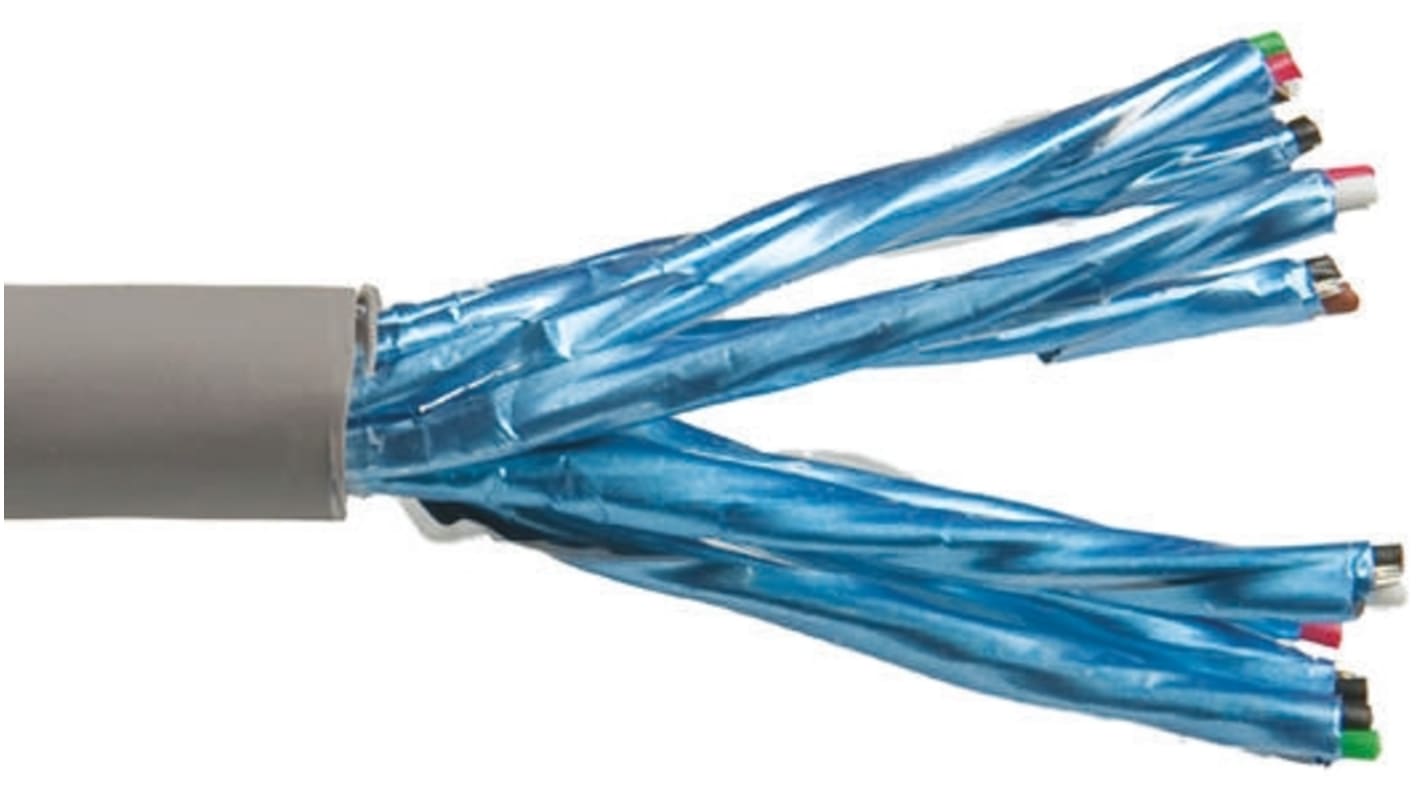 Alpha Wire Twisted Pair Data Cable, 9 Pairs, 0.35 mm², 18 Cores, 22 AWG, Screened, 30m, Grey Sheath