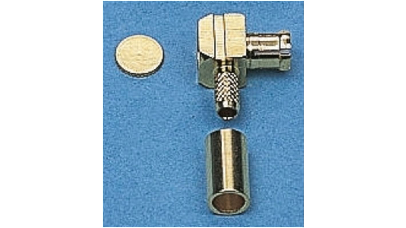 Konektor MCX, Samec, orientace těla: Pravý úhel, Kabelová montáž, 50Ω izolace pájením, typ kabelu: RG174/U, RG188 A/U,