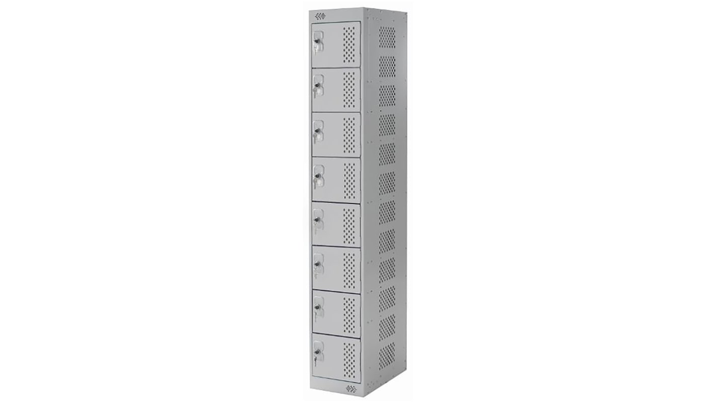 RS PRO 6 Door Vented Mild Steel Grey Locker, 1800 mm x 300 mm x 450mm