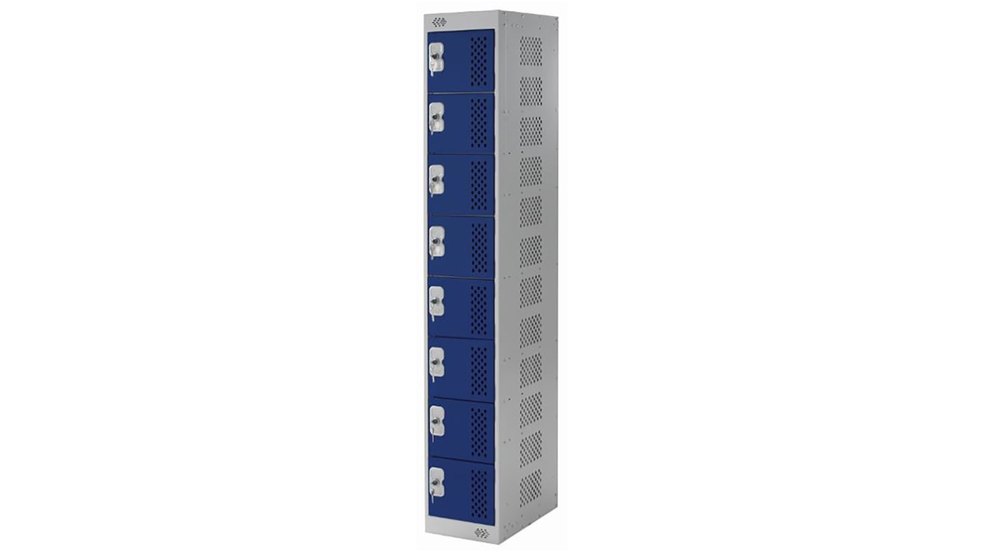 RS PRO 6 Door Vented Mild Steel Blue Locker, 1800 mm x 300 mm x 450mm