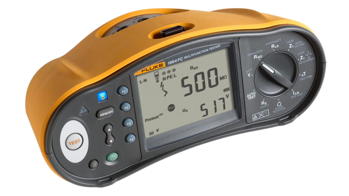 Fluke 1664FC Electrical Tester, 50 V, 100 V, 250 V, 500 V, 1000 V , Earth Resistance Measurement With BLE, USB