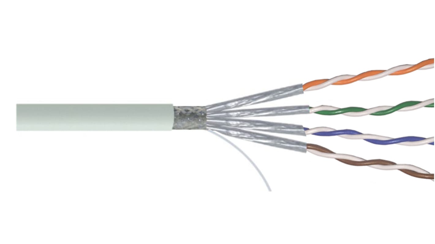 RS PRO Cat6a Ethernet Cable, SF/FTP, Grey PVC Sheath, 100m