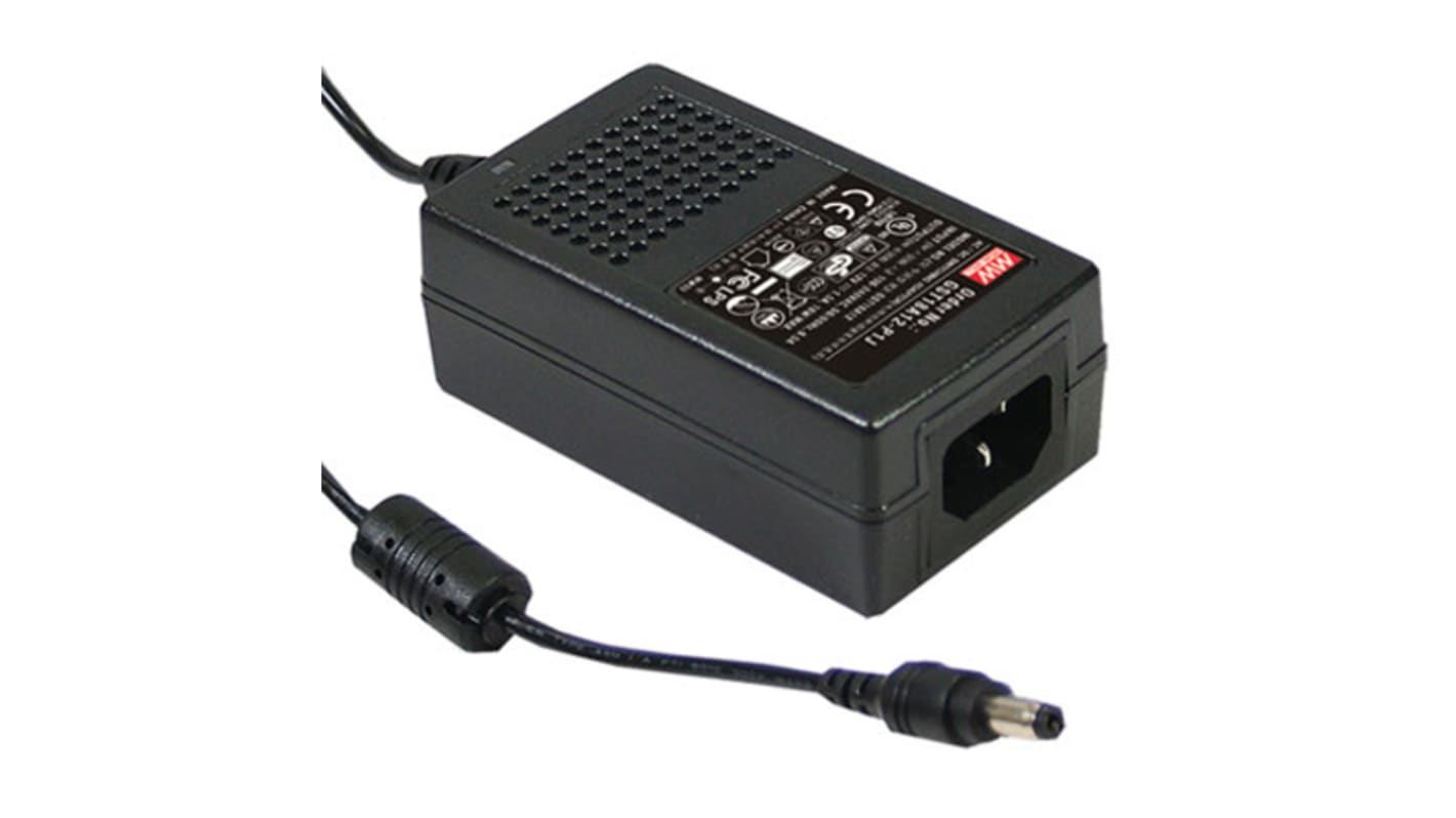 MEAN WELL 18W Power Brick AC/DC Adapter 15V dc Output, 0 → 1.2A Output