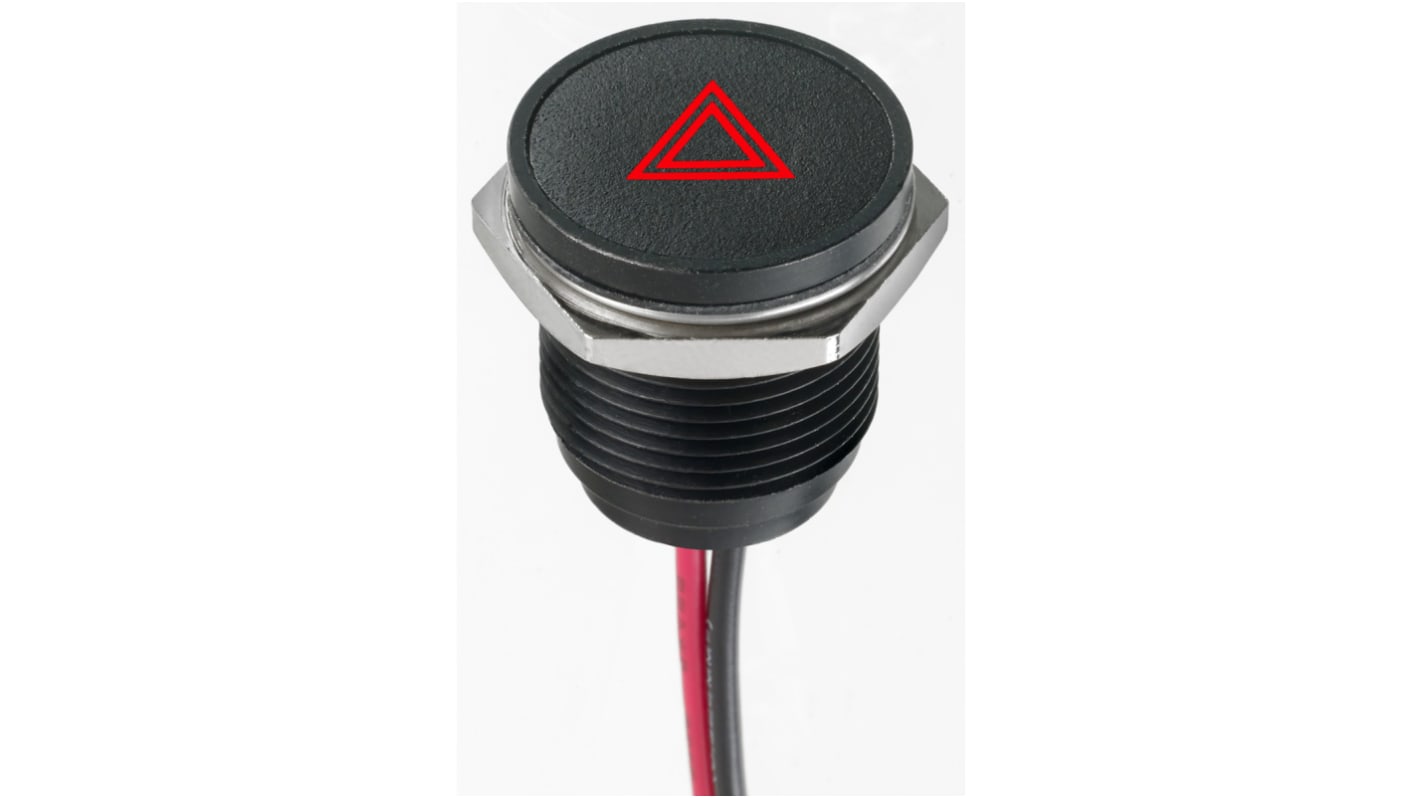 APEM Red Indicator, 12V dc, 16mm Mounting Hole Size, Lead Wires Termination, IP67