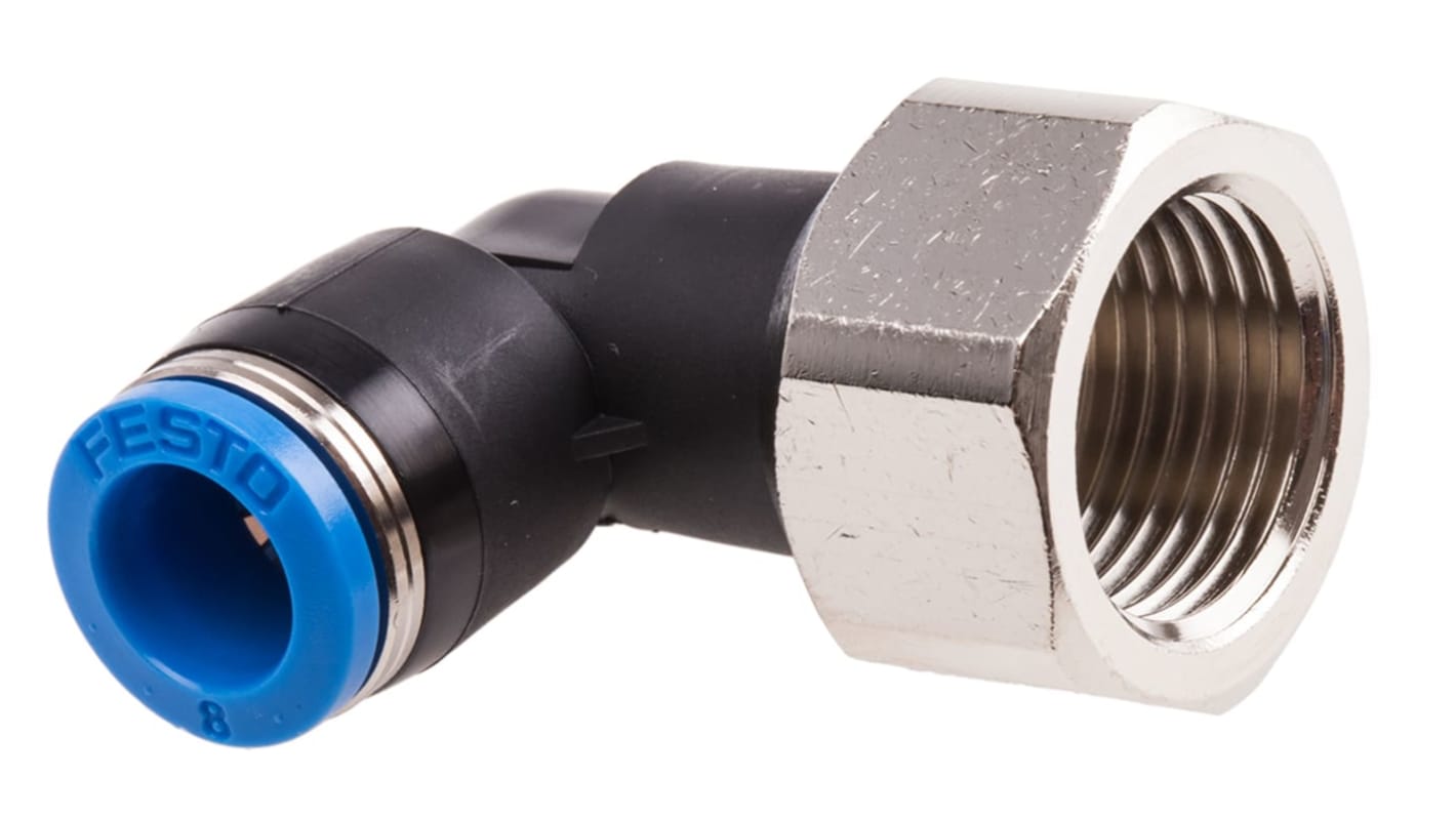 Adaptateur fileté coudé Festo QS vers Enfichable, 8 mm G 3/8 Femelle 1 x G 3/8 Femelle, entrée 2 x