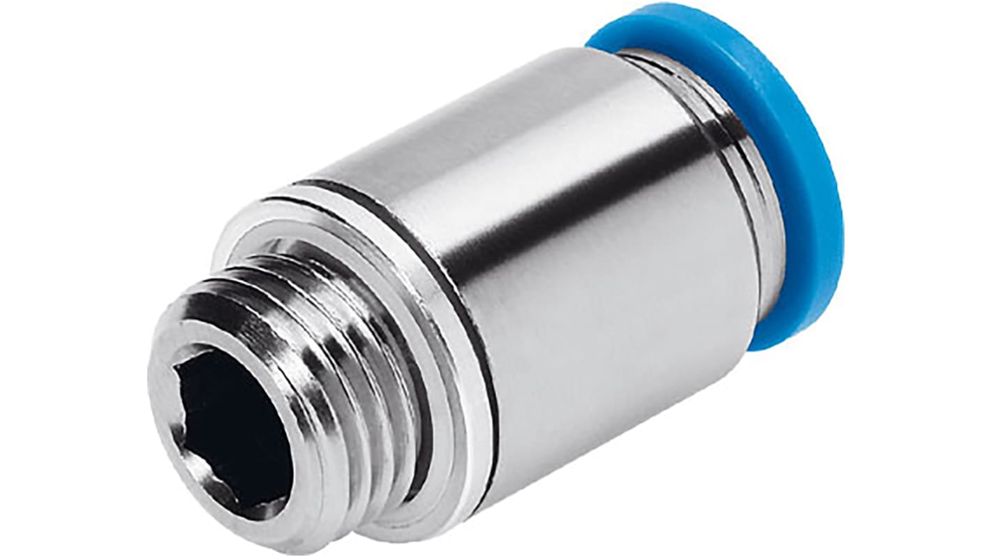 Festo QS Series Straight Threaded Adaptor, G 1/4 Male to Push In 10 mm, Threaded-to-Tube Connection Style, 186112