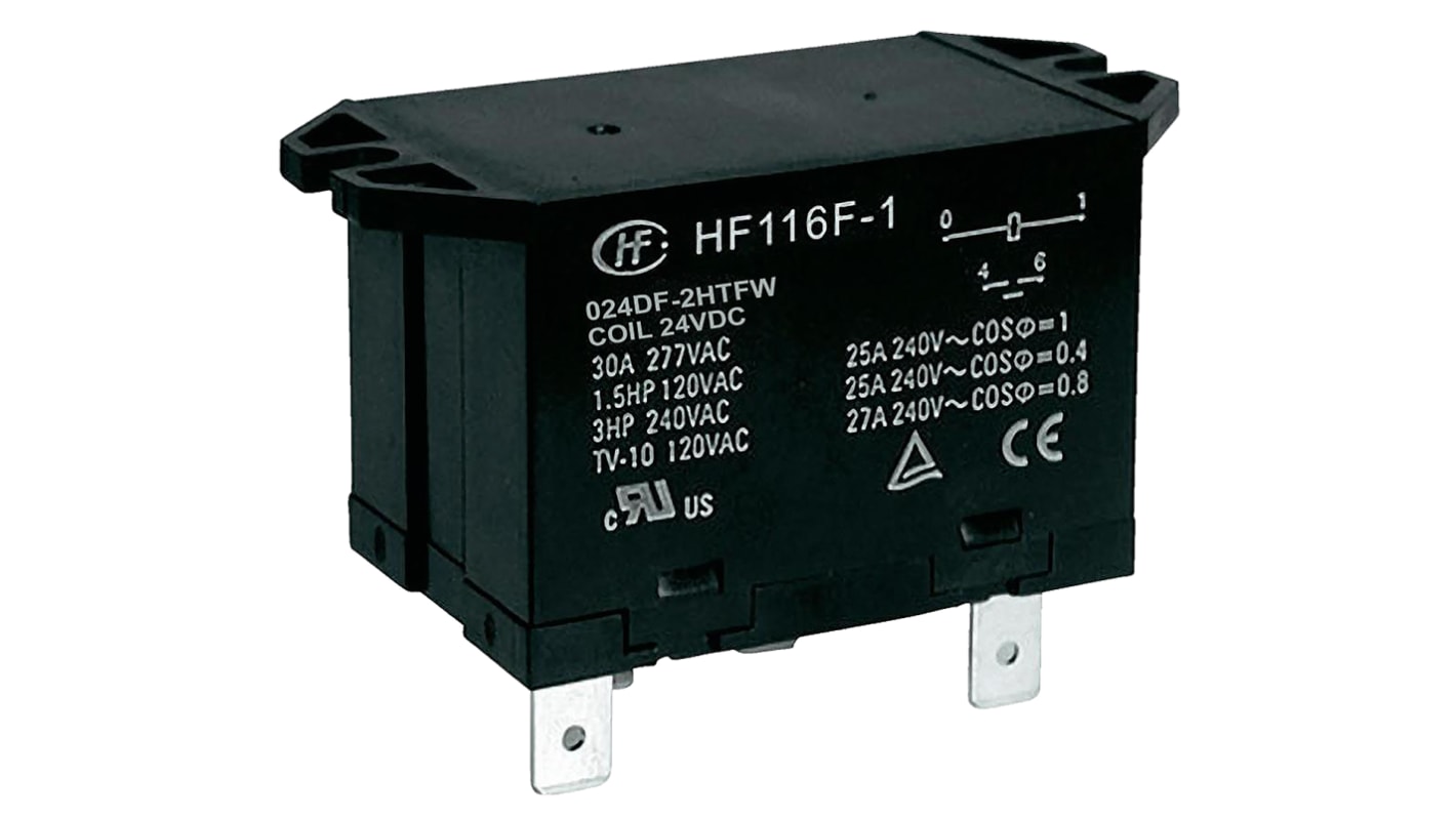 Hongfa Europe GMBH Flange Mount Power Relay, 24V dc Coil, 25A Switching Current, DPST