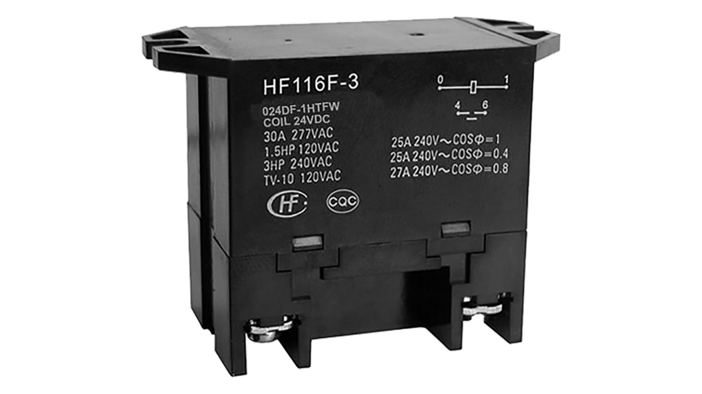 Hongfa Europe GMBH Flange Mount Power Relay, 24V dc Coil, 30A Switching Current, SPST