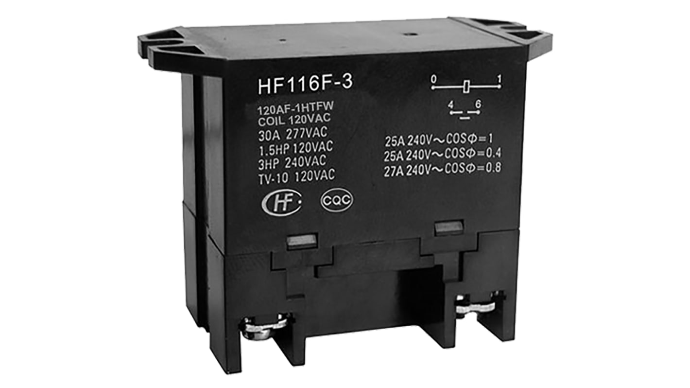 Hongfa Europe GMBH Flange Mount Non-Latching Relay, 120V ac Coil, 30A Switching Current, SPST
