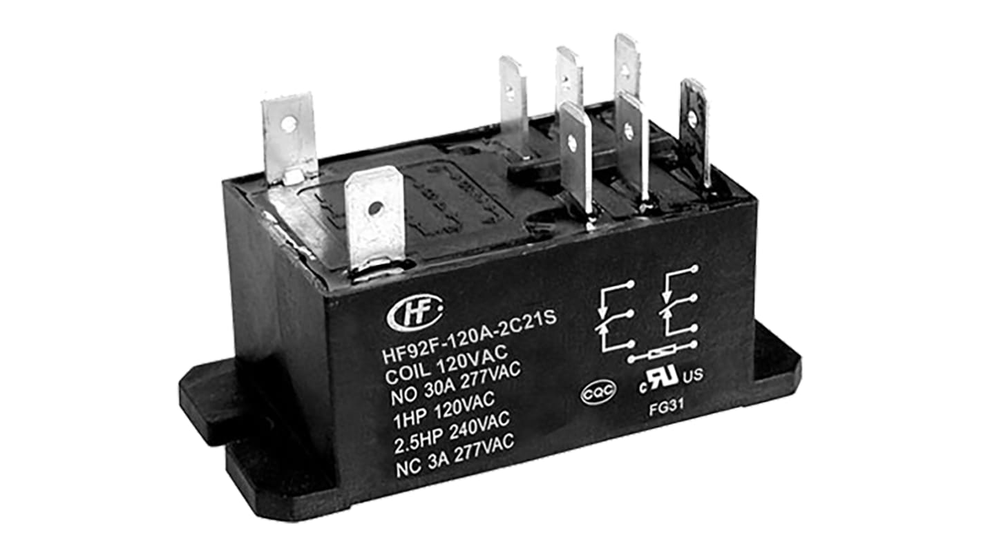 HF92F120A2C21S Hongfa Europe GMBH Flange Mount Power Relay, 120V ac Coil, 30A Switching