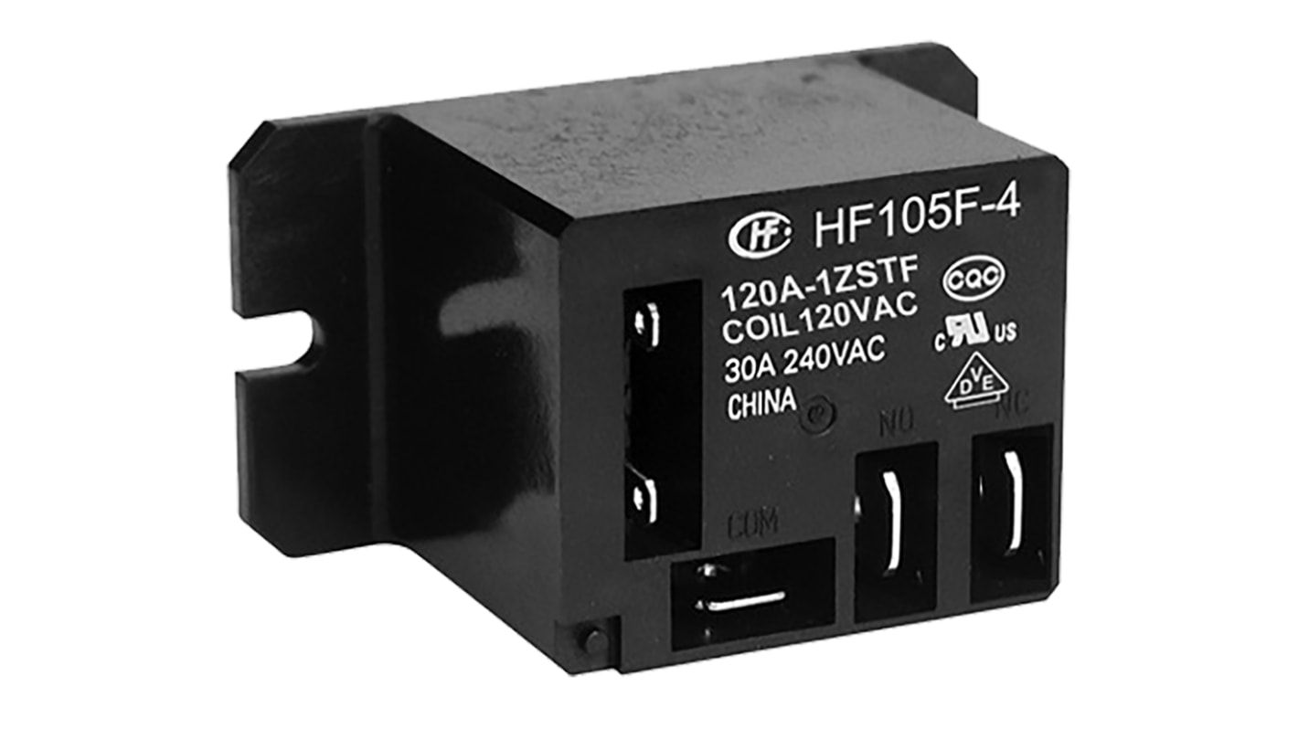 Hongfa Europe GMBH Flange Mount Power Relay, 120V ac Coil, 20A Switching Current, SPDT