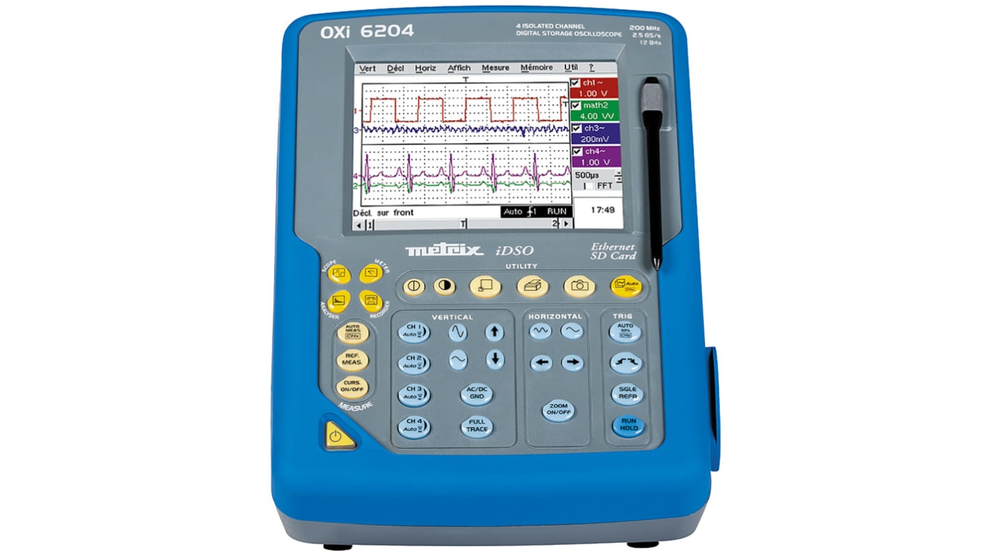 Metrix OXI 6204 Handheld Oscilloscope, 4 Analogue Channels, 200MHz - UKAS Calibrated