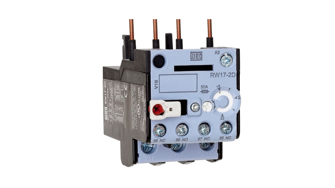 WEG RW17 Thermal Overload Relay 1NO + 1NC, 23 A F.L.C, 15 → 23 A Contact Rating, 0.9 → 1.4 W, 3P