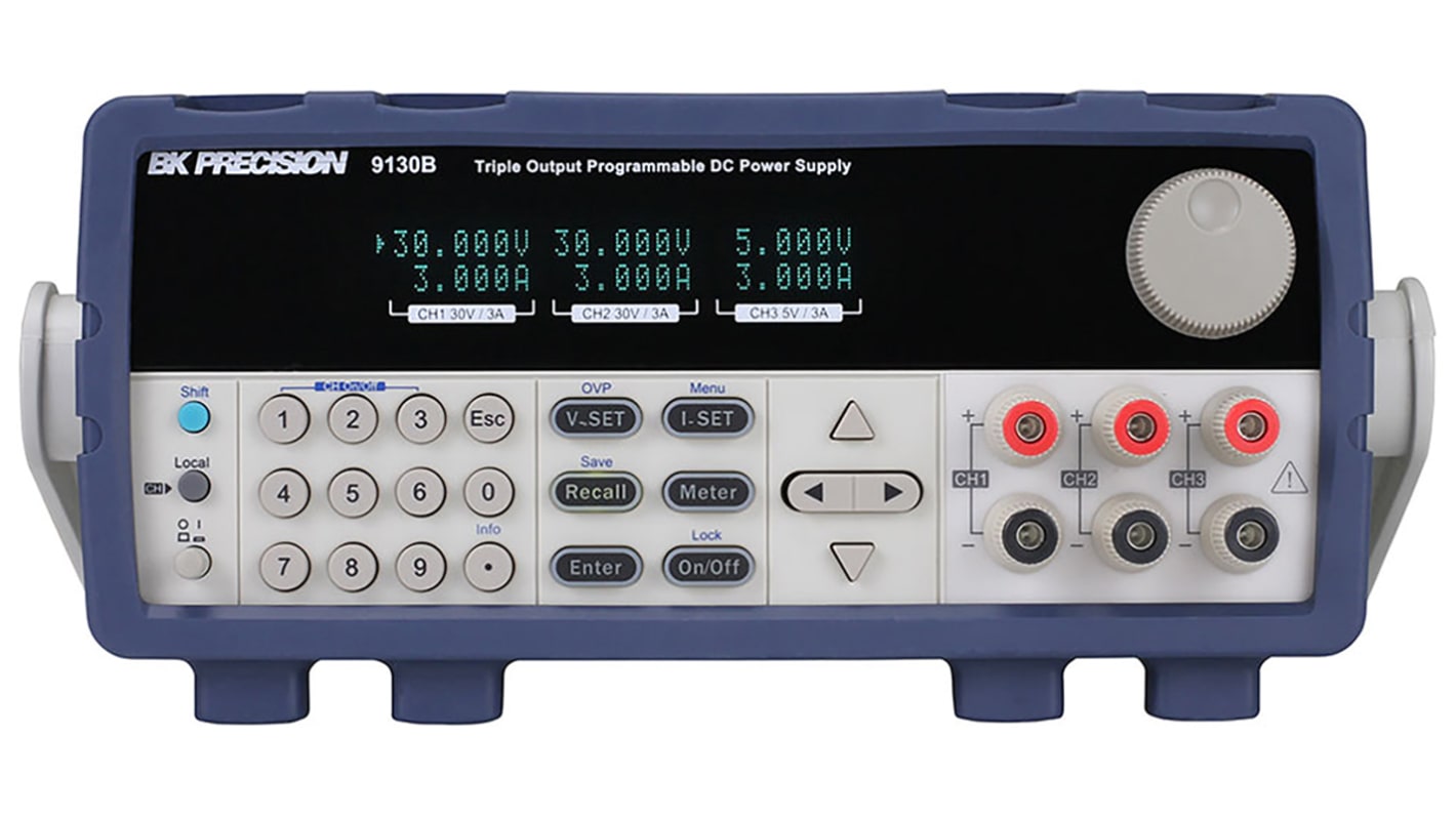 Zasilacz laboratoryjny 0 → 5 V, 2 x 0 → 30 V 0 → 3A BK Precision 195W