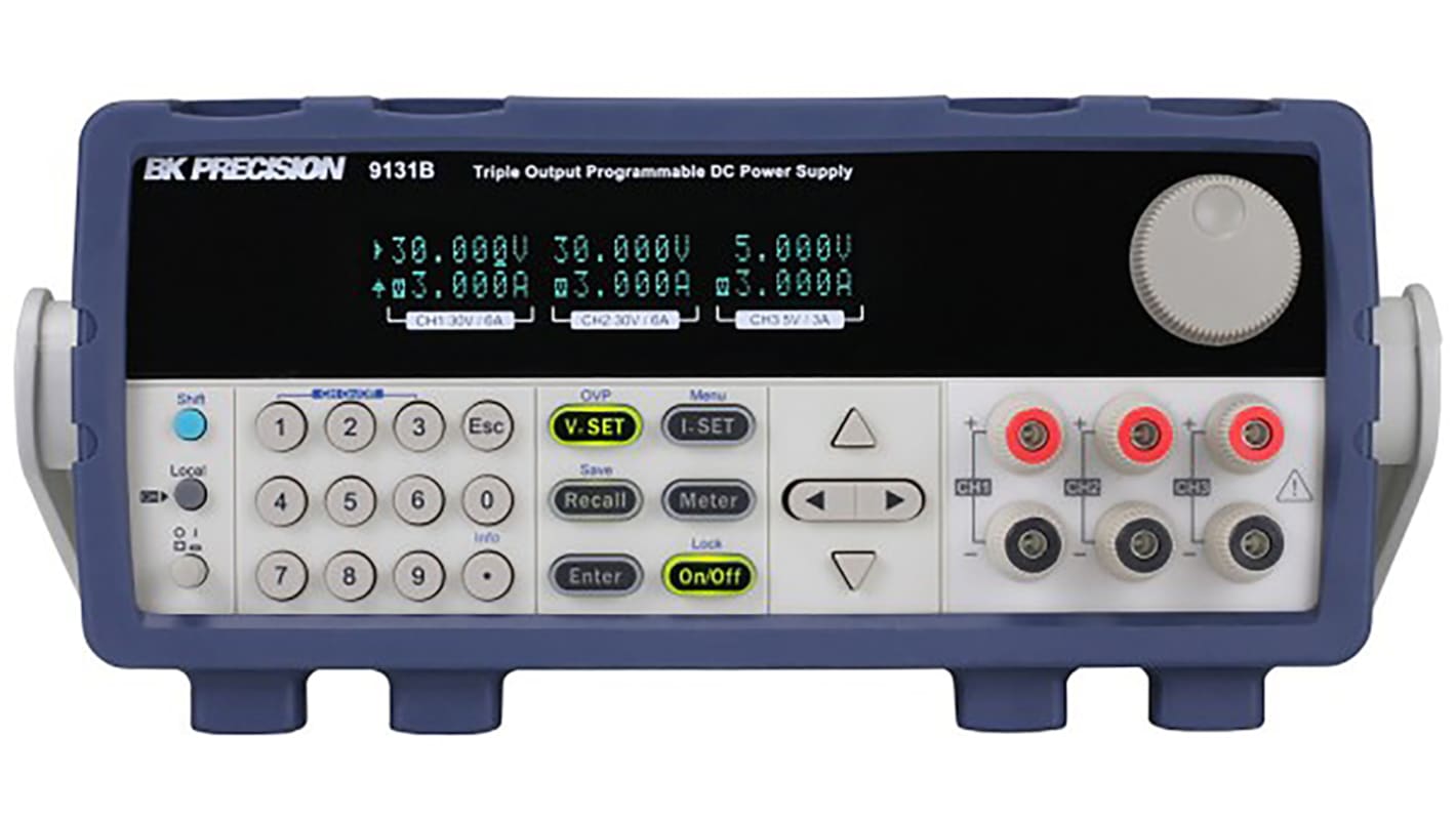 BK Precision Digital Bench Power Supply, 0 → 5V, 0 → 3A, 3-Output, 375W - RS Calibrated