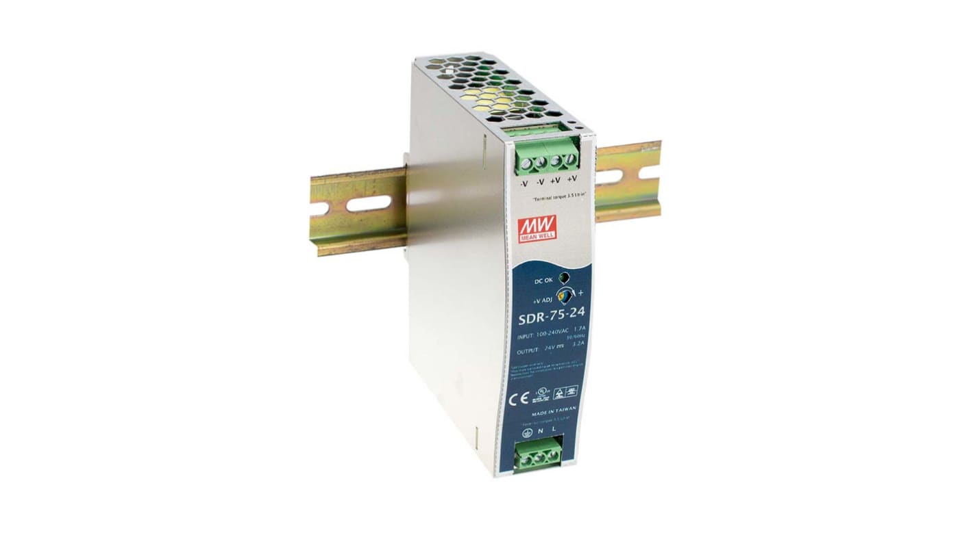 Fuente de alimentación de carril DIN MEAN WELL SDR, 1 salida 48V dc 1.6A 75W