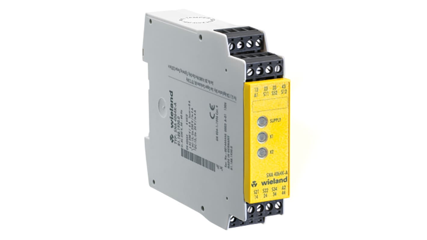 Relé de seguridad Wieland safeRELAY SNA 4043K de 2 canales, para Parada de emergencia, Haz de luz/cortina, Interruptor