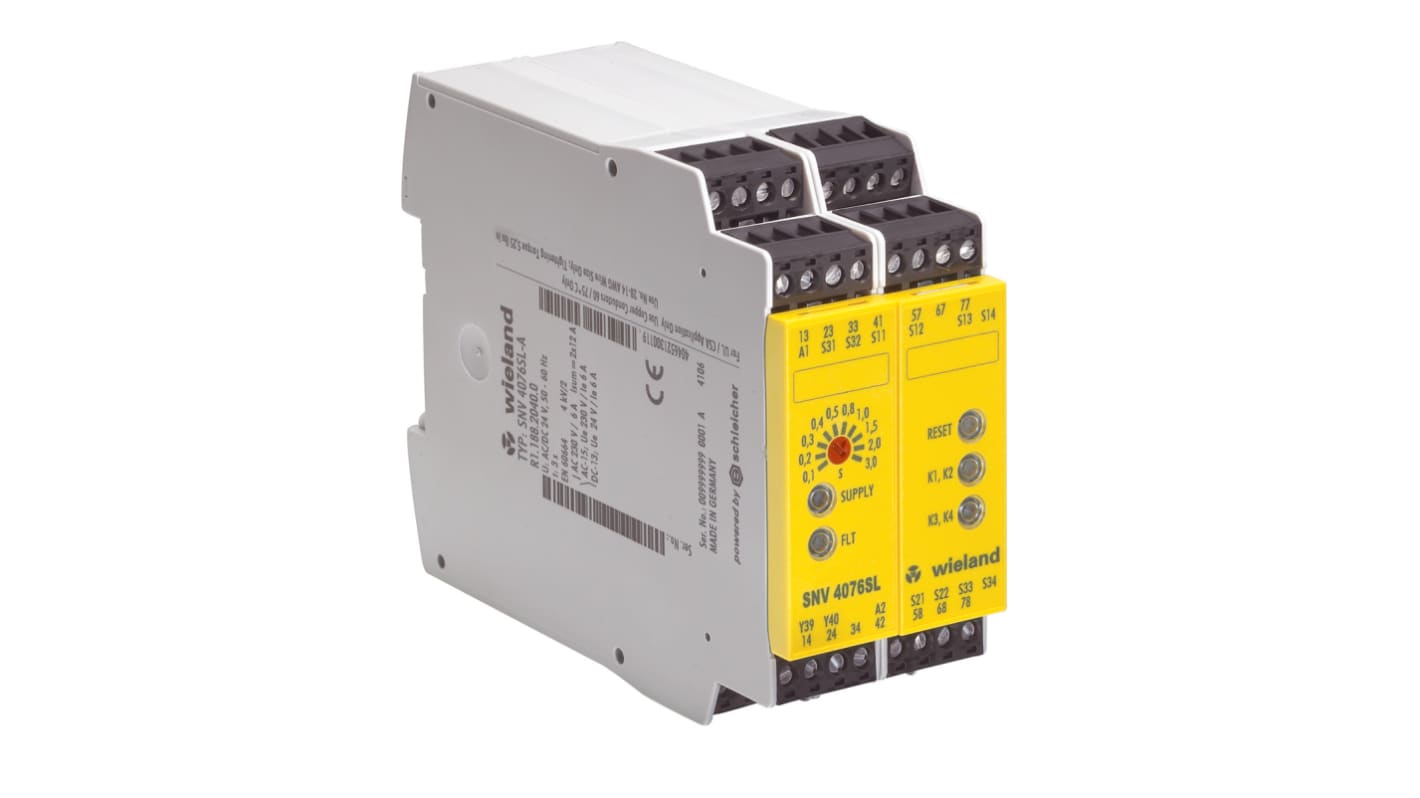 Relé de seguridad Wieland safeRELAY SNV 4076SL de 2 canales, para Parada de emergencia, Haz de luz/cortina, Interruptor