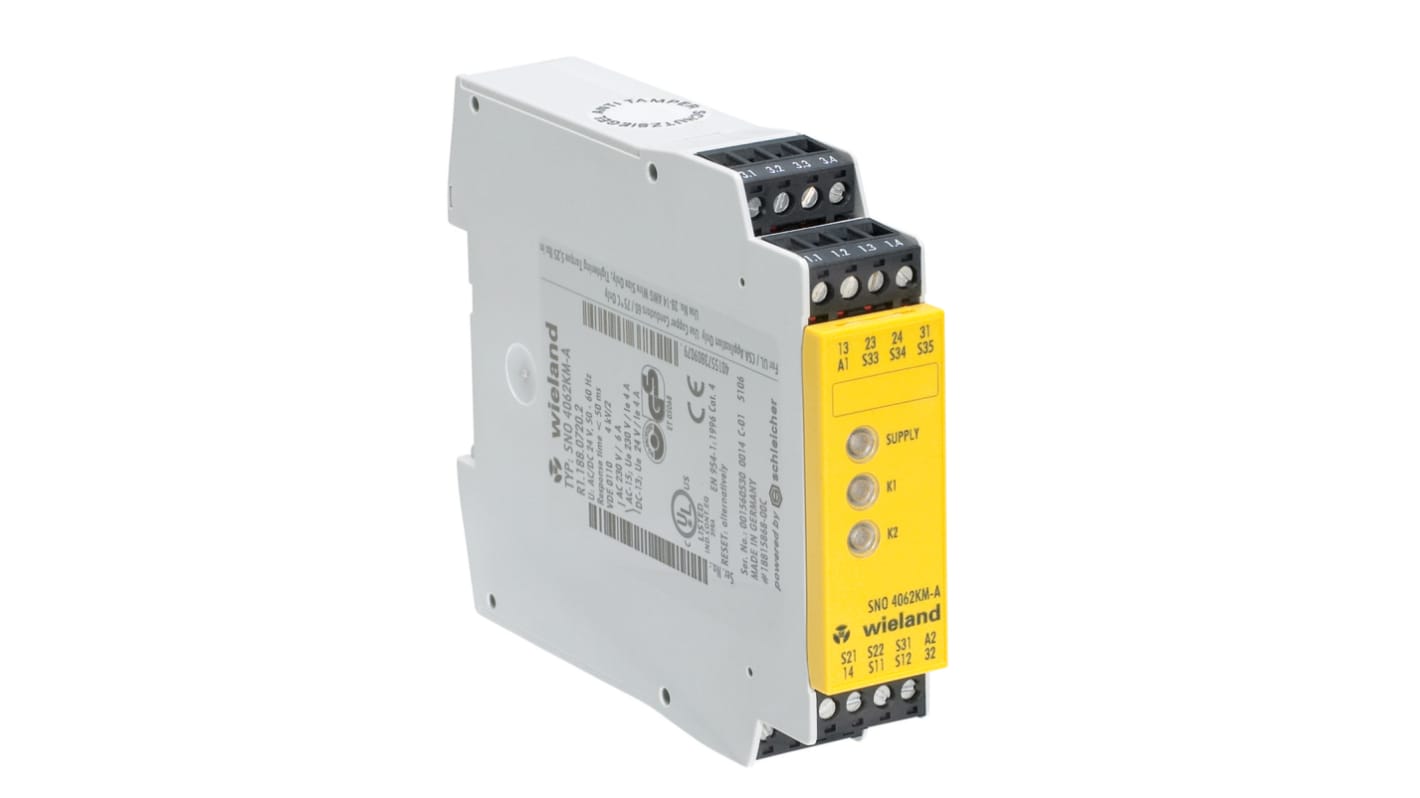 Wieland biztonsági relé, 2 csatornás, 24V ac/dc, 2 Bizt.é. 1 Segéd.é., safeRELAY