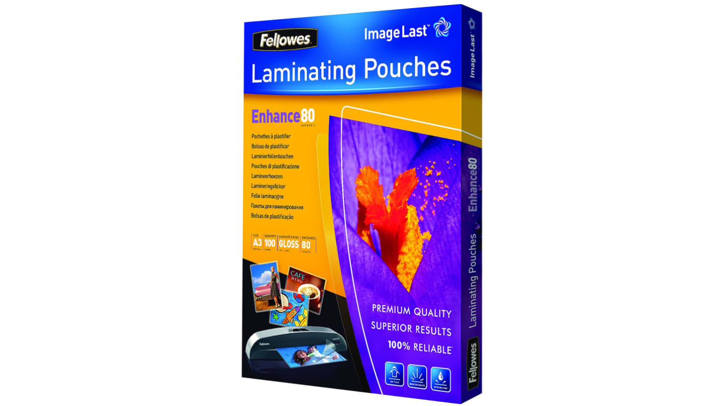 Fellowes A3 Laminator Pouches 80micron Thickness, 100 Pack Quantity