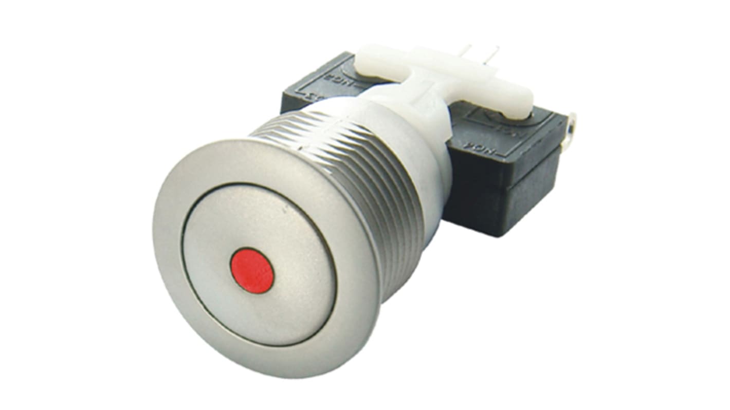 ITW Switches H48M Series Illuminated Push Button Switch, Latching, Panel Mount, 19.56mm Cutout, SPDT, Green LED, 250V